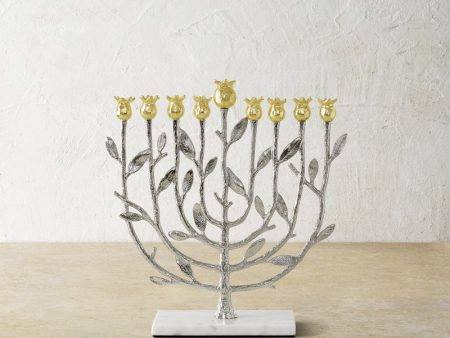 Pomegranate Silver & Gold Menorah For Cheap