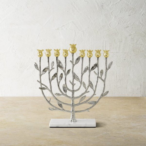 Pomegranate Silver & Gold Menorah For Cheap