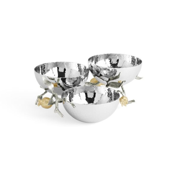 Pomegranate Silver & Gold Triple Bowl Sale