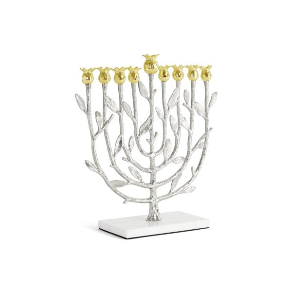 Pomegranate Silver & Gold Menorah For Cheap