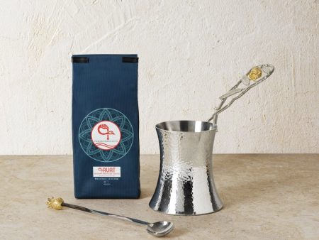 Pomegranate Silver & Gold Coffee Pot x Kavat Coffee Gift Set For Sale