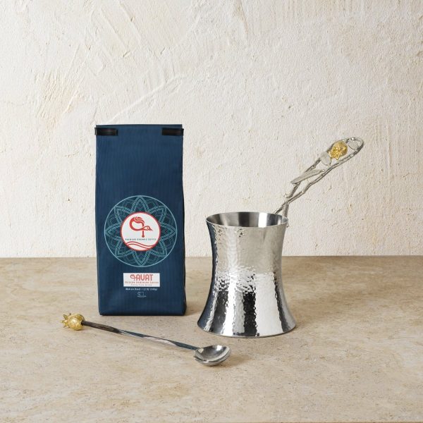 Pomegranate Silver & Gold Coffee Pot x Kavat Coffee Gift Set For Sale