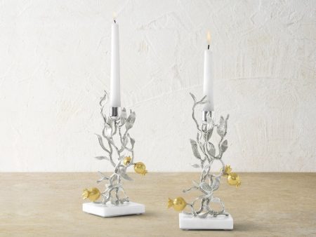 Pomegranate Silver & Gold Candleholders S 2 For Cheap