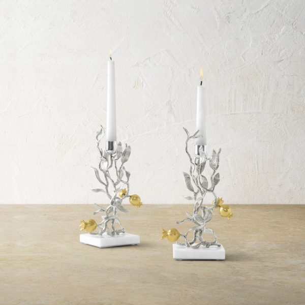 Pomegranate Silver & Gold Candleholders S 2 For Cheap