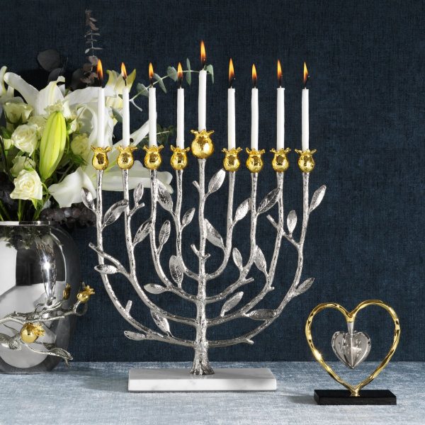 Pomegranate Silver & Gold Menorah For Cheap