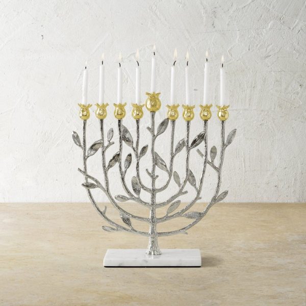 Pomegranate Silver & Gold Menorah For Cheap