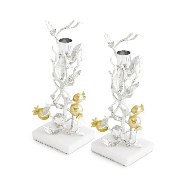 Pomegranate Silver & Gold Candleholders S 2 For Cheap