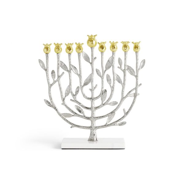 Pomegranate Silver & Gold Menorah For Cheap