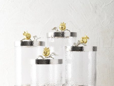 Pomegranate Silver & Gold Canister For Sale