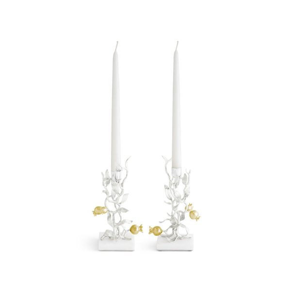 Pomegranate Silver & Gold Candleholders S 2 For Cheap